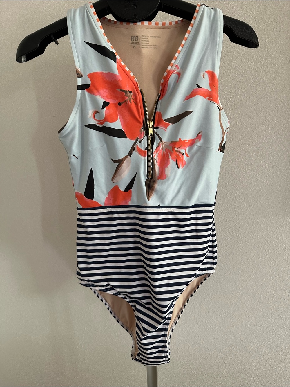 Albion Floral & Stripe One-Piece Swimsuit with Front Zip